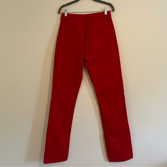 Zara Red Straight Leg Women Jeans Pants 6 Button Fly Casual Streetwear Holiday - Picture 9 of 16